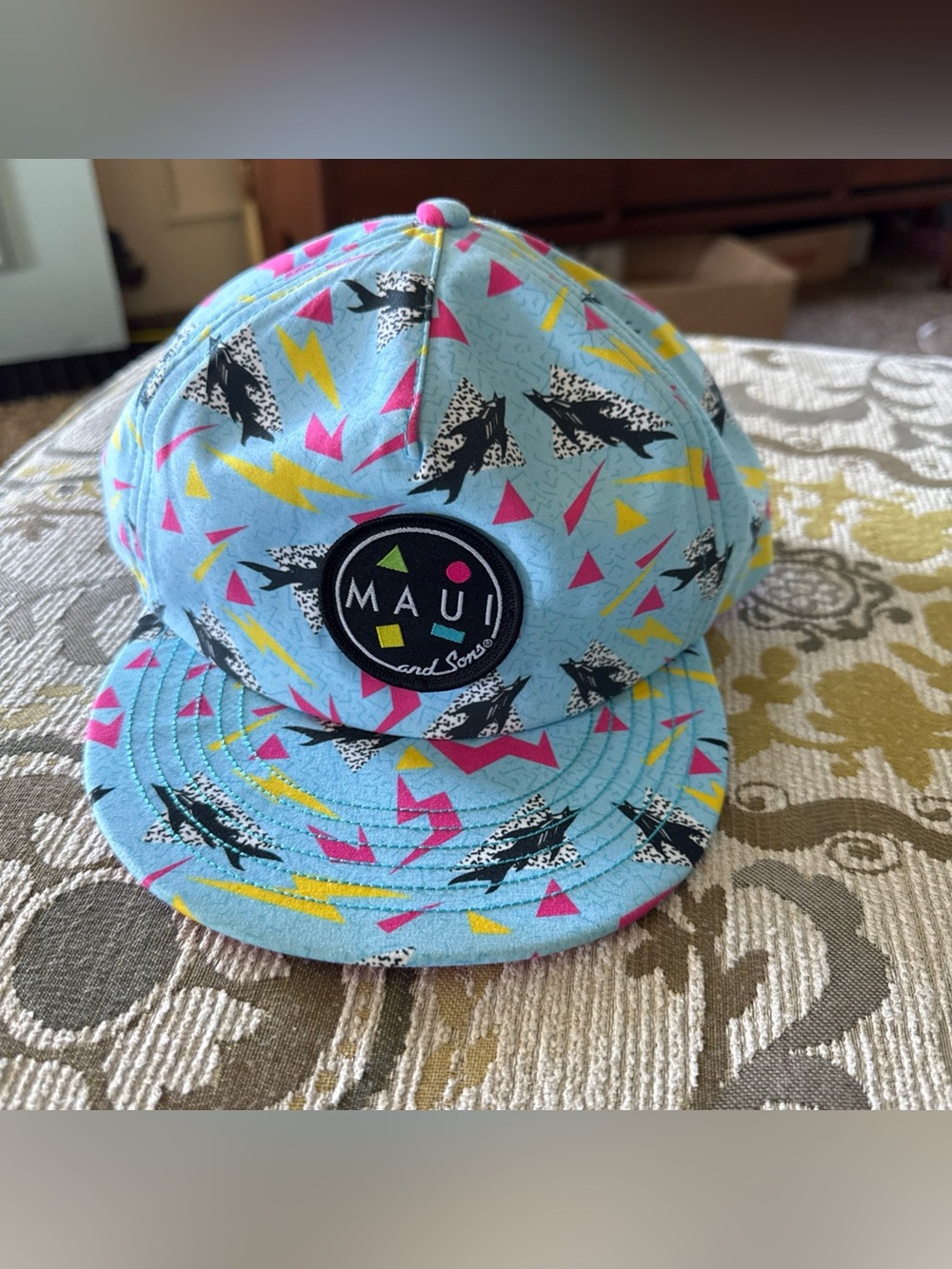 Maui and Sons Teal Cap with Neon Geometric Accents gnarly 90’s retro
